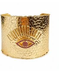 By Ozge - Divine Gaze Ruby Stone Evil Eye Plated Statement Cuff Bracelet - Lyst