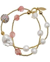 Farra - Watermelon Quartz & Freshwater Pearls Double Wrapped Bracelet - Lyst