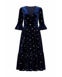 Yumi' - Velvet Embroidered Midi Dress - Lyst