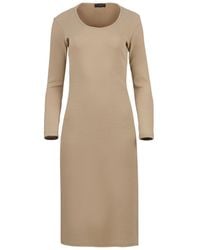 Conquista - Neutrals Long Sleeve Round Neck Midi Dress - Lyst
