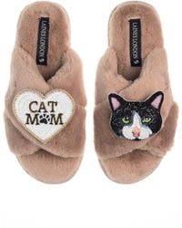 Laines London - Classic Laines Slippers With Cat Mum/Mom & Oreo & Shorthair Cat Brooches - Lyst