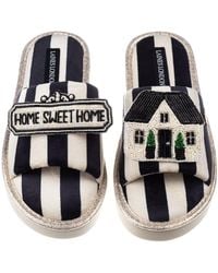 Laines London - Flatform Stripe Open Toe Slippers With Home Sweet Home Brooches - Lyst