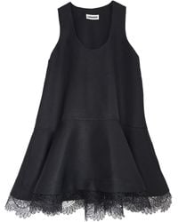 Langner - Luxe Silk Linen Lbd Flared Mini Dress With Lace Detail - Lyst