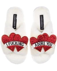 Laines London - Neutrals Classic Laines Slippers With I Fucking Adore You Brooches - Lyst