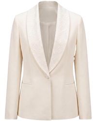 Malo - Neutrals Ecru Lace Collar Tuxedo Blazer - Lyst