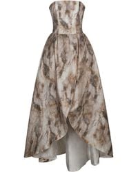 Miss Circle New York - Neutrals Micaela Camel Watercolor Jacquard Chiffon Dipped Hem Gown - Lyst