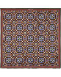 Otway & Orford - 'whirligig' Medallion Silk Pocket Square In Brown, Gold, Blue & Green. Full-size. - Lyst