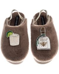 Laines London - Neutrals Flatform Cloud Closed Toe Slippers With Agave Tequila Brooches - Lyst