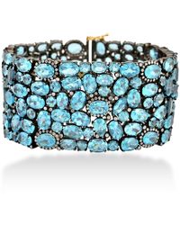 Artisan - Oval Cut Apatite & Pave Diamond In 14k Solid Gold With 925 Silver Designer Bracelet - Lyst