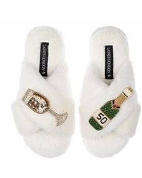 Laines London - Neutrals Classic Laines Slippers With Champagne & Glass 50Th Birthday Brooches - Lyst