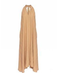 Tantra Spain Sl - Neutrals Loose-Fitting Midi Dress With A Halter Neckline Camel - Lyst