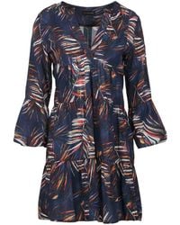 Conquista - Leaf Print A Line Dress With Bell Sleeves - Lyst