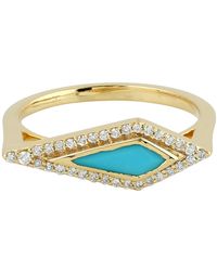 Artisan - 18k Yellow Gold In Pave Diamond & Marquise Shape Turquoise Designer Ring - Lyst
