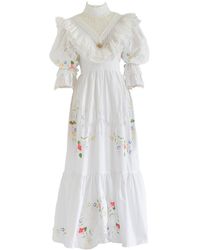 Sugar Cream Vintage - Re-design Upcycled Cotton Balloon Sleeved Floral Maxi Dress - Lyst