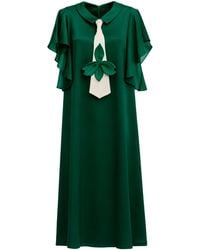 Julia Allert - Double-Layer Satin Midi Dress With Tie Detail – Emerald - Lyst