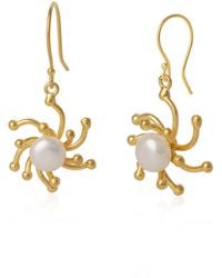 Spero London - Pearl Sun Molten Dripping Sunburst Sterling Drop Earring - Lyst