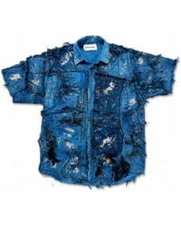 Zasta Studio - Wearable Ruins Shredded Denim Colored Half-Sleeve Shirt - Lyst