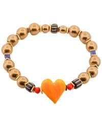 Ebru Jewelry - Murano Glass Yellow Heart Gold Hematite Stone Beaded Bracelet - Lyst