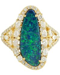 Artisan - Natural Diamond Opal Doublet Cocktail Ring 18k Yellow Gold Handmade Jewelry - Lyst