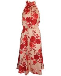 2KStyle - Aber Floral Print Halterneck Satin Effect Midi Dress - Lyst
