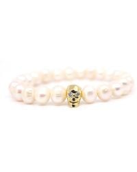 Shar Oke - Freshwater Pearl & Skull & Cubic Zironia Beaded Bracelet - Lyst