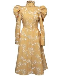 RainSisters - Yellow Coat With Balloon-styled Sleeves And White Floral Print: Majestic Yellow - Lyst