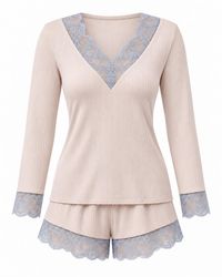 Oh!Zuza - Neutrals Santal Lace Trim Pyjama Short Set – Vanilla - Lyst