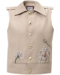 Rondooz - Neutrals Hand Painted Corduroy V Neck Vest With Hand Applied Embellishment - Lyst