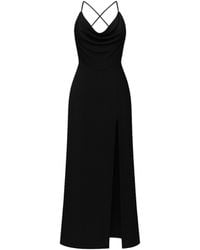 Nomi Fame - Aphrodite Draped Cowl Neck Evening Gown With Slit And Crossed Straps - Lyst