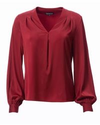 Carloslines - V-Neck Pleat Detail Balloon Long Sleeve Blouse - Lyst