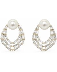 Angel Barocco - Freshwater Pearl Baguette Crystal Stud Earrings - Lyst
