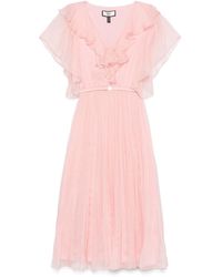 Nissa - Floral-Appliqué Silk Midi Dress - Lyst
