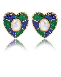 VIEA - Esme Blue & Green Enamel Pearl Earrings - Lyst