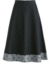 Paisie - Embroidered Polka Dot A-Line Denim Skirt With Contrast Hem - Lyst