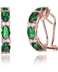 Genevive Jewelry - Rose Gold Plated With Emerald & Diamond Cubic Zirconia Half Hoop Earrings In Sterling Silver - Lyst