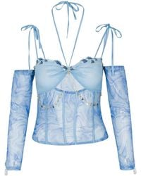 Empress Mimi - Siren Song Embroidered Corset Top With Wave Print And Diamond Detail - Lyst