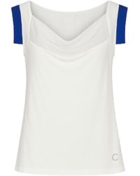 Conquista - Elegant Draped-Neck Sleeveless Top With Contrast Shoulders - Lyst