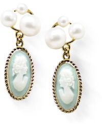 Vintouch Italy - Lilith Gold-plated Green Cameo And Pearl Stud Earrings - Lyst