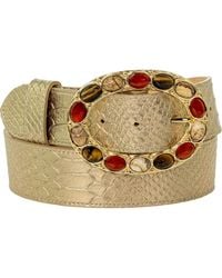 Peachy Belts Ltd - Champagne Croc Print Belt With Oval Gemstone Buckle - Lyst