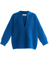 Paisie - Low Cut Polo Collar Ribbed Jumper - Lyst