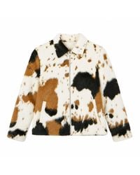 Yumi' - Cow Print Faux Fur Zip Jacket - Lyst