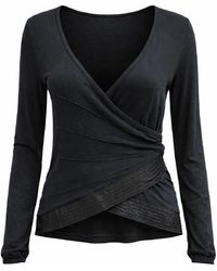 Conquista - Elegant Wrap-Front Long Sleeve Top - Lyst