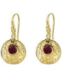 Dower & Hall - Hammered Disc & Garnet Array Drop Earrings - Lyst