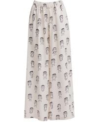 Julia Allert - Neutrals Art Print Wide-Leg Palazzo Trousers – Ivory - Lyst