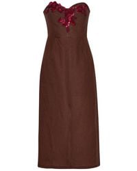 By Felizia - Velora Burgundy Embellished Strapless Midi Dress - Lyst