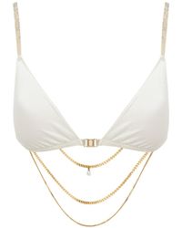 SAETA Paris - Neutrals Satin Silk Jewel-Back Bra - Lyst