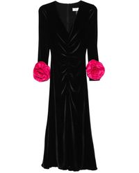 Nissa - Floral-Detail Velvet Dress - Lyst