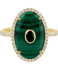 Artisan - 18k Yellow Gold Natural Diamond Malachite Spinel Cocktail Ring Handmade Jewelry - Lyst