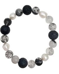 Farra - Rutilated Quartz With Lava Stone And Pearls Bracelet - Lyst