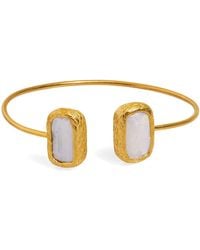 Ebru Jewelry - Double Pearl Stone Open Cuff Bangle Bracelet - Lyst